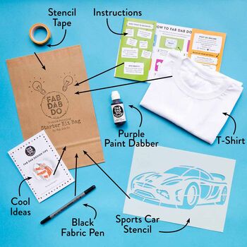 Super Sports Car Kids T Shirt Painting Starter Kit, 2 of 10
