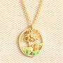 Enamel Birth Flower Outline Pendant Necklace In Gold, thumbnail 3 of 11