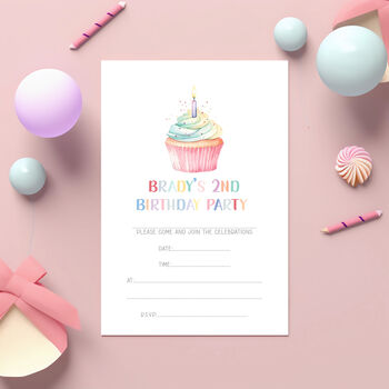 10 Party Invites Rainbow Cupcake, 2 of 3