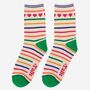 Women's Bamboo Socks Rainbow Stripe Heart Print, thumbnail 1 of 4