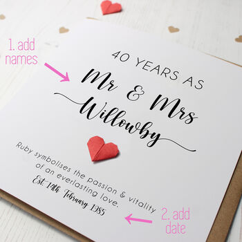 Personalised 40th Ruby Wedding Anniversary Card, 2 of 6
