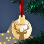Personalised Silver Or Gold Metal Stag Christmas Bauble, thumbnail 3 of 4