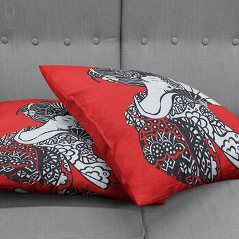 Red Cushion Cover With A Japanese Woman, 4 of 7