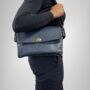 Multi Compartment Womens Leather Handbag Shoulder Bag In Navy Blue, thumbnail 3 of 8