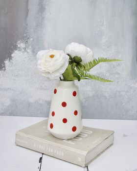 Off White Peony And Fern Bouquet In Spotted Vase, 2 of 4