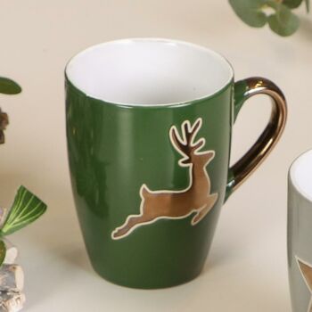 Set Of Four Forest Green Christmas Reindeer Mugs, 7 of 7
