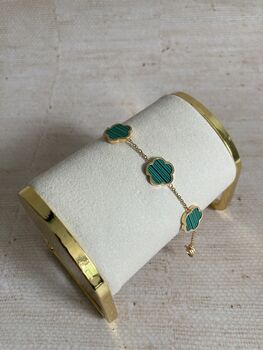 18 K Green Gold Plated Five Leaf Clover Bracelet, 2 of 6