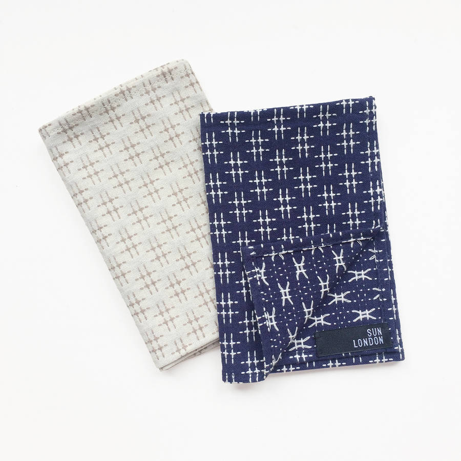 hitomi embroidered japanese woven cotton pocket square by sun london