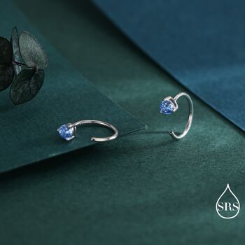 Aquamarine Blue Cz Crystal Huggie Hoop Earrings, 4 of 10