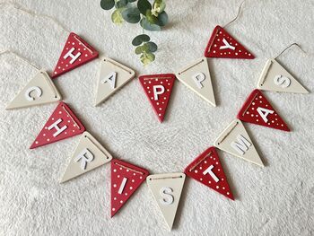Wooden Christmas Bunting Happy Christmas Mantel Banner, 6 of 11