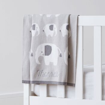 Personalised Grey Elephant Knitted Intarsia Blanket, 4 of 8