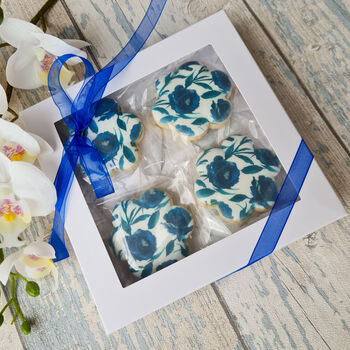 Blue Floral Biscuits Luxury Gift Box, Eight Pieces, 4 of 6