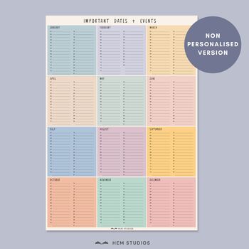 Personalised Events Calendar | Important Dates Wall Planner, 6 of 7