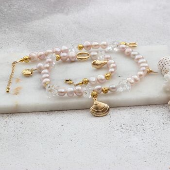 Gold Plated Seashell And Pink Pearl Gemstone Necklace, 2 of 6