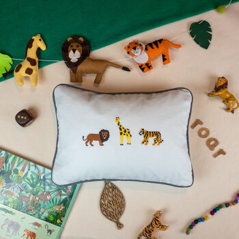 Children's Safari Embroidered Oblong Nursery Cushion, 3 of 5