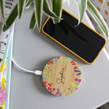 Personalised Bamboo Wireless Phone Charger For Her, 10 of 11