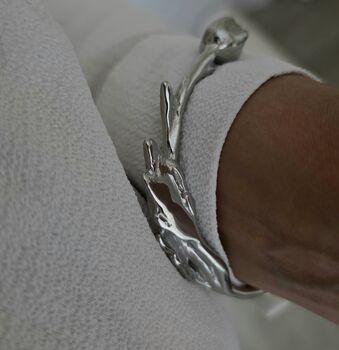 18 K Gold Silver Sculptural Cuff Bracelet Floral Waterproof Open Bangle, 7 of 13