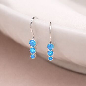 Sterling Silver Blue Opal Trio Drop Earrings – 16mm X 4mm, 3 of 4