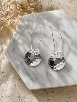 Gold Plated Hammered Shield Drop Earrings, 8 of 9
