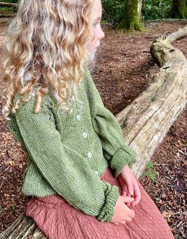 The Kids Hand Knitted Olive Green Eyelet Cardigan, 3 of 4