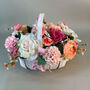 Faux Flowers In White Basket, thumbnail 1 of 4