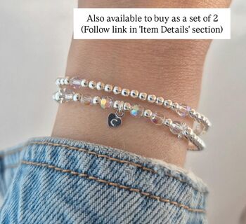 Sterling Silver April Crystal Beaded Bracelet: April Birthstone, Personalised Heart Charm, 5 of 6