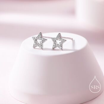 Sterling Silver Cz Star Stud Earrings, 2 of 11