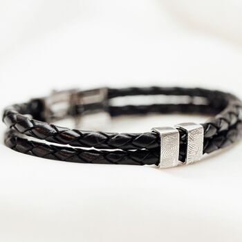 Men’s Adjustable Leather And Silver Fingerprint Bracelet, 2 of 7