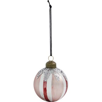 Red Stripe Silver Glitter Baubles Box Of Four, 5 of 5