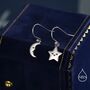 Extra Tiny Kawaii Star And Moon Dangle Drop Hook Earrings In Sterling Silver, thumbnail 1 of 12