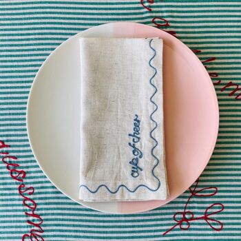 Set Of Six Embroidered Festive Phrase Napkins, 5 of 12