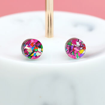 Pink Festival Confetti Acrylic Round Stud Earrings, 4 of 4
