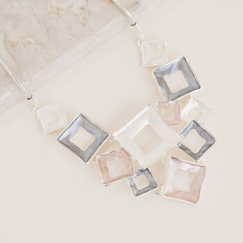 Dusky Pink And Grey Geometric Hollow Square Necklace, 3 of 3