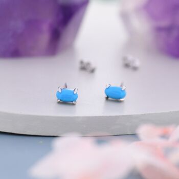 Genuine Blue Turquoise Oval Stud Earrings, 4 of 11