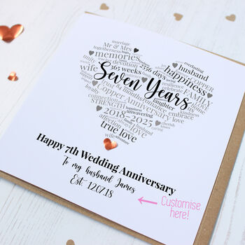 Personalised 7th Copper Wedding Anniversary Card, 5 of 6