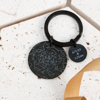 Star Map Memorable Date Black Steel Keyring, 5 of 11