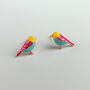 Sterling Silver Colourful Bird Stud Earrings, thumbnail 7 of 9