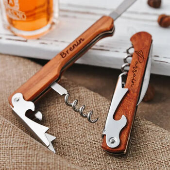 Engraved Wood Corkscrew Personalised Wine Bottle Opener, 2 of 5
