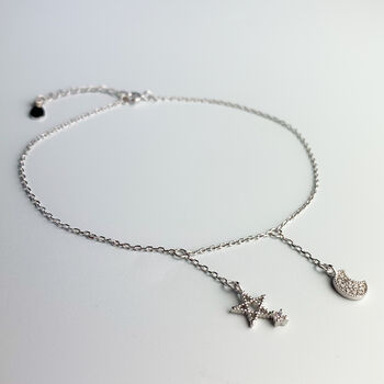 Sterling Silver Crystal Moon And Star Anklet, 3 of 6