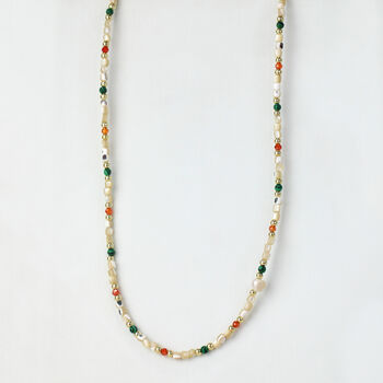 Pearl, Green And Orange Beaded Necklace, 4 of 5