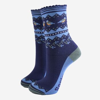 Women's Bamboo Socks Fair Isle Blue Tit, 2 of 5