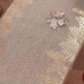 Christmas Table Runner Beige And Gold Cotton 3m, 4 of 5