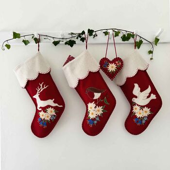 Edelweiss Deer Christmas Stocking In Red Wool, 3 of 3