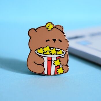 Popcorn Bear Enamel Pin | Cute Pin Badges, 4 of 7