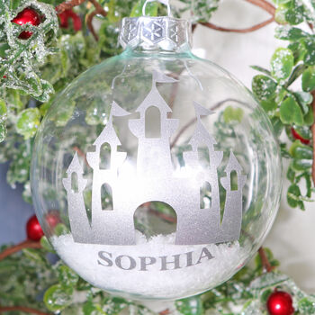 Silver Fairy Castle Personalised Christmas Tree Bauble, 2 of 3