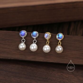 Moonstone And Pearl Dangle Earrings In Sterling Silver, 4 of 10
