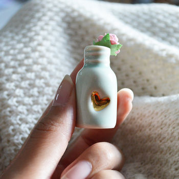 Paper Rose And Gold Heart Mini Glazed Bottle, 5 of 6