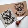 Funny Pun Christmas Card. Oh Christmas Bee. Linocut, thumbnail 2 of 2