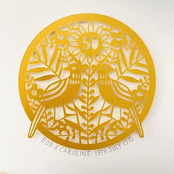 Personalised Golden Wedding Anniversary Paper Cut, 2 of 12