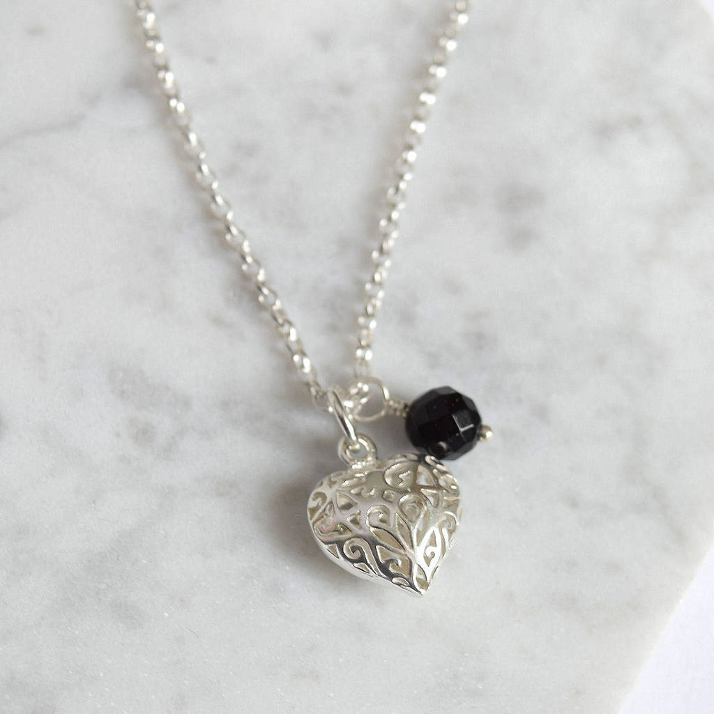 Sterling Silver Puffed Filigree Heart Necklace By Mia Belle ...
